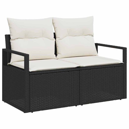 9 db-os kerti kanapé szett párnákkal, fekete poly rattan