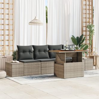 Kerti Kanapé Garnitúra 5 Darab Szürke, Barna (Rattan)