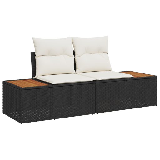 10 darabos kert étkező szett párnákkal fekete poly rattan akáciából
