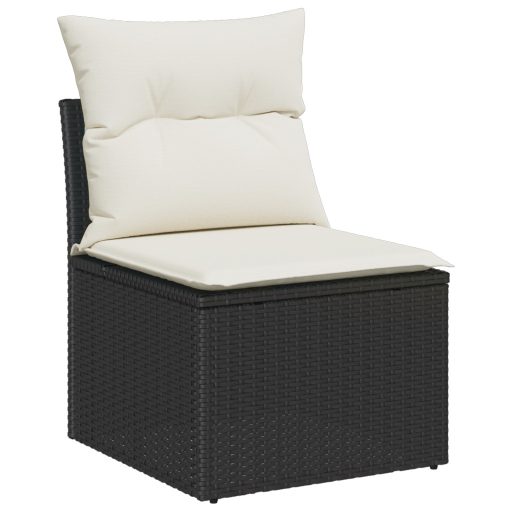 10 darabos kert étkező szett párnákkal fekete poly rattan akáciából