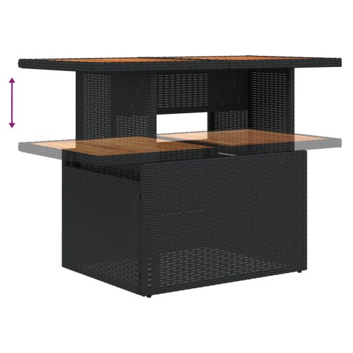 10 darabos kert étkező szett párnákkal fekete poly rattan akáciából