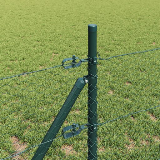 Hatszögletű Kerítés Zöld 0,8x100 m Acél,  Kerítésoszlopok 13 db Zöld Ø32 mm 120 cm Horganyzott Acél