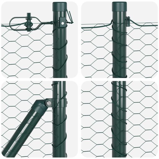 Hatszögletű Kerítés Zöld 0,8x100 m Acél,  Kerítésoszlopok 13 db Zöld Ø32 mm 120 cm Horganyzott Acél