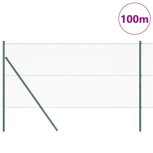 Hatszögű kerítés Zöld 1.5 x 100 m Acél,  Kerítés oszlopok 13 db Zöld Ø32 mm 200 cm Zártszelvény acél