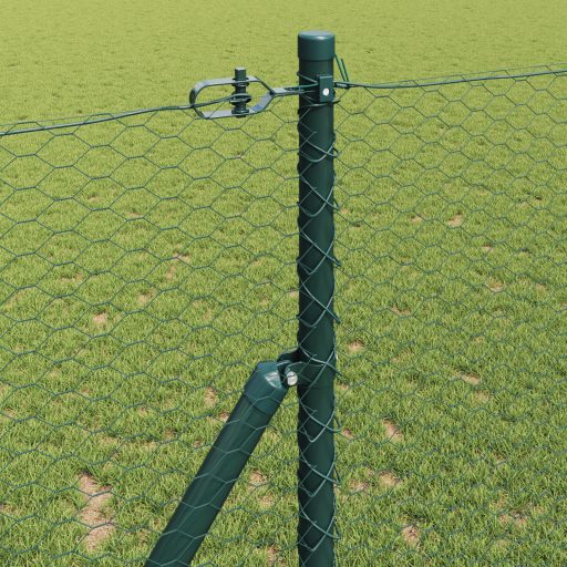 Hatszögű kerítés Zöld 1.5 x 100 m Acél,  Kerítés oszlopok 13 db Zöld Ø32 mm 200 cm Zártszelvény acél
