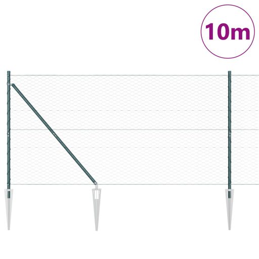 Hatszögű Kerítés zöld 1,2x10 m Acél,  Kerítésoszlopok Spike-kal 7 db Ø32 mm 140 cm Horganyzott Acél
