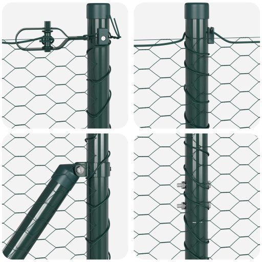 Hatszögű Kerítés zöld 1,2x10 m Acél,  Kerítésoszlopok Spike-kal 7 db Ø32 mm 140 cm Horganyzott Acél