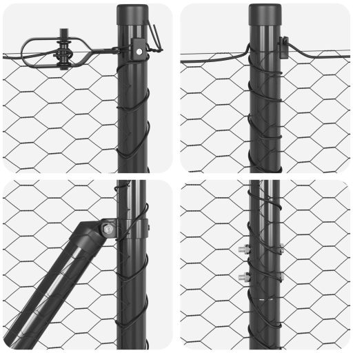 Hatszögű kerítés szürke 1.6x25 m acél,  Cölöpök cölöp rögzítővel 13 db Ø32 mm 180 cm horganyzott acél