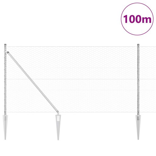Hatszögletű Kerítés 1x100 m Horganyzott Acél,  Kerítés Oszlopok Tüske 13 db Ø32 mm 120 cm Horganyzott Acél