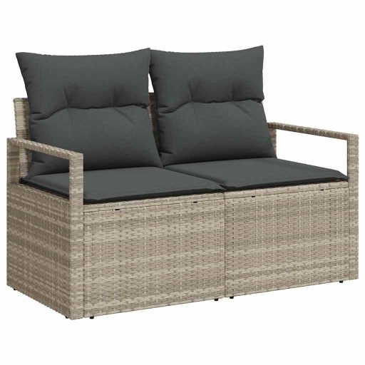 5 részes Kerti Kanapé Szett Párnákkal, Szürke Polyrattan