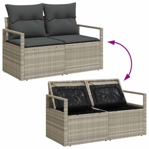 5 részes Kerti Kanapé Szett Párnákkal, Szürke Polyrattan