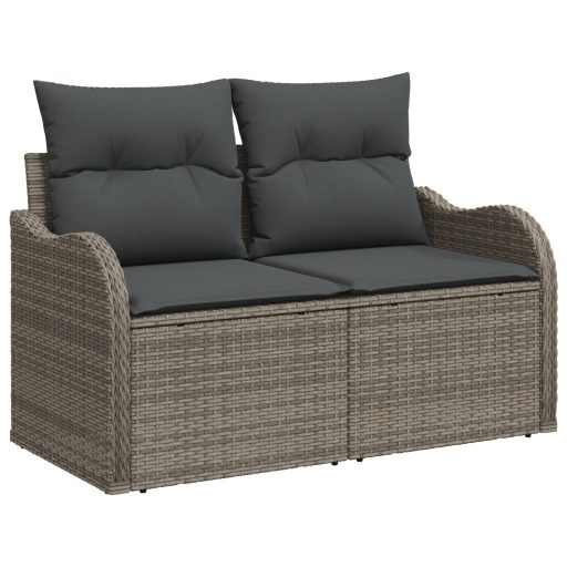 10 Darabos Kert Sofa Szett Párnákkal Szürke Poli Rattan Akácia
