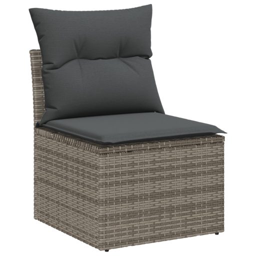 10 Darabos Kert Sofa Szett Párnákkal Szürke Poli Rattan Akácia