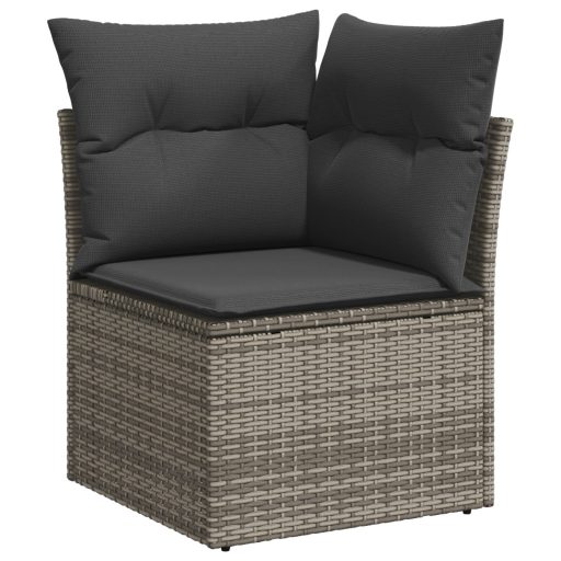 10 Darabos Kert Sofa Szett Párnákkal Szürke Poli Rattan Akácia