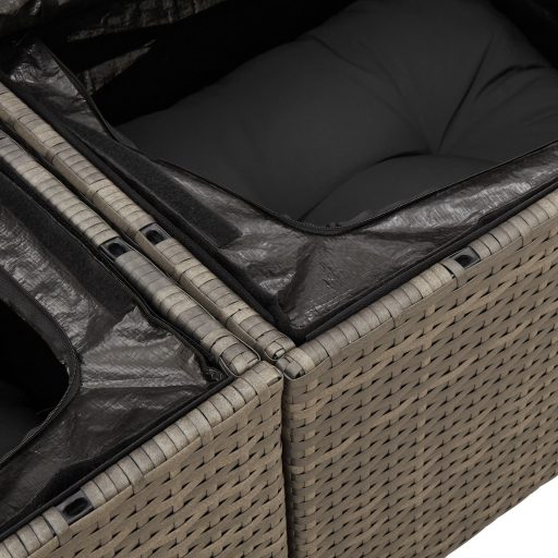 10 Darabos Kert Sofa Szett Párnákkal Szürke Poli Rattan Akácia