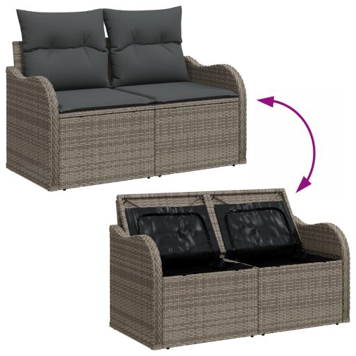 10 Darabos Kert Sofa Szett Párnákkal Szürke Poli Rattan Akácia