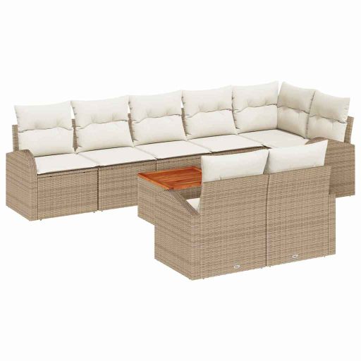 Kerti kanapé szett 9 pcs Beige, fehér Nagy Rattan & Fa