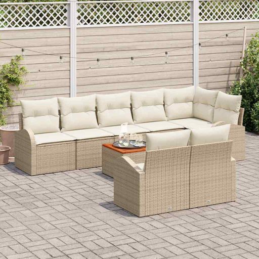 Kerti kanapé szett 9 pcs Beige, fehér Nagy Rattan & Fa