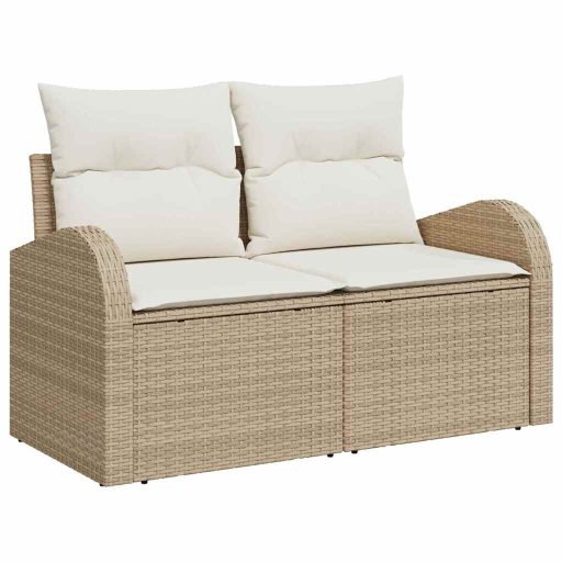 Kerti kanapé szett 9 pcs Beige, fehér Nagy Rattan & Fa