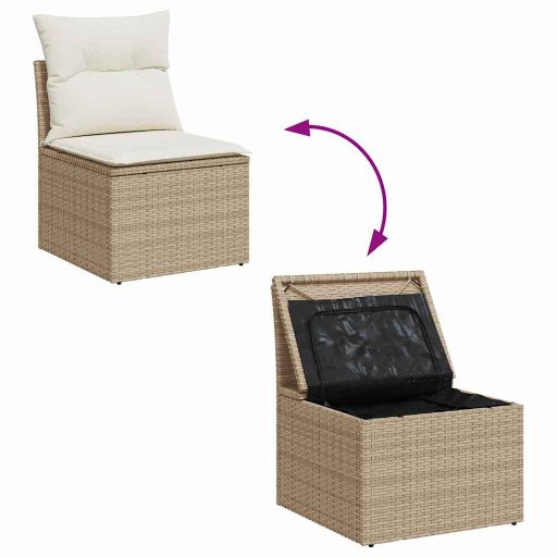 Kerti kanapé szett 9 pcs Beige, fehér Nagy Rattan & Fa