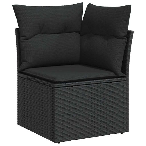 Kerti kanapé szett 10 pcs Fekete Nagy Rattan, Fa, Szövet