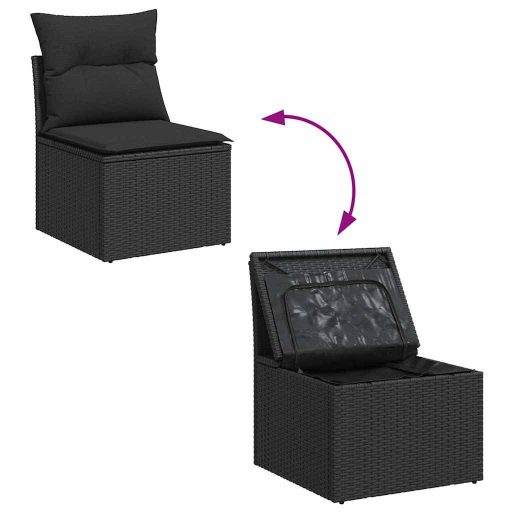 Kerti kanapé szett 10 pcs Fekete Nagy Rattan, Fa, Szövet