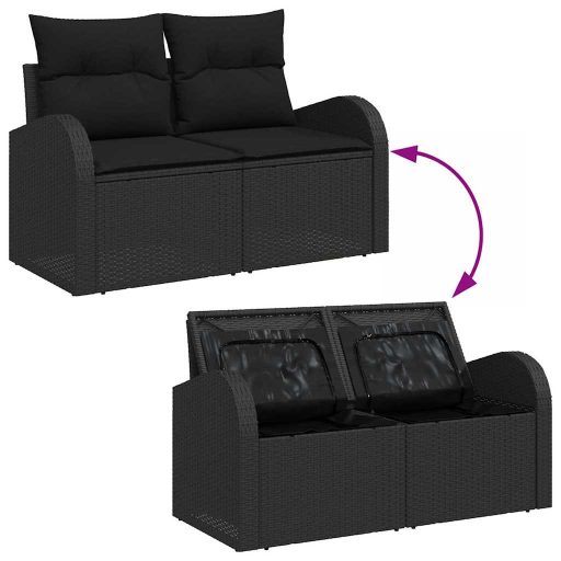 Kerti kanapé szett 10 pcs Fekete Nagy Rattan, Fa, Szövet
