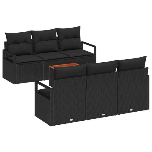 Moduláris Kert Kanapé Szett 7 pcs Fekete Nagy Polyrattan