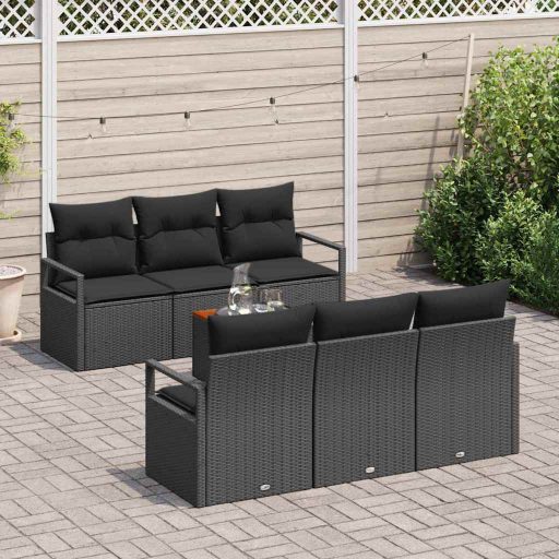 Moduláris Kert Kanapé Szett 7 pcs Fekete Nagy Polyrattan