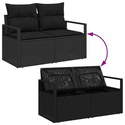Moduláris Kert Kanapé Szett 7 pcs Fekete Nagy Polyrattan