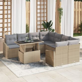 9 részes kertiszófa szett párnákkal bézs poly rattan