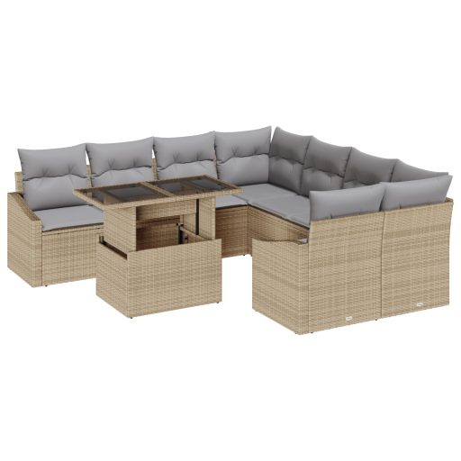 9 részes kertiszófa szett párnákkal bézs poly rattan