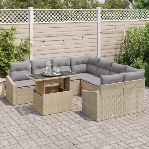 9 részes kertiszófa szett párnákkal bézs poly rattan