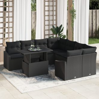 9 részes kertibútor szett párnákkal fekete poly rattan