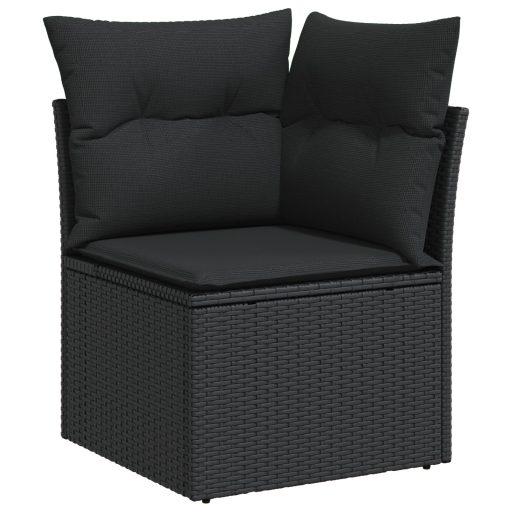 9 részes kertkanapé szett párnákkal, fekete poly rattan