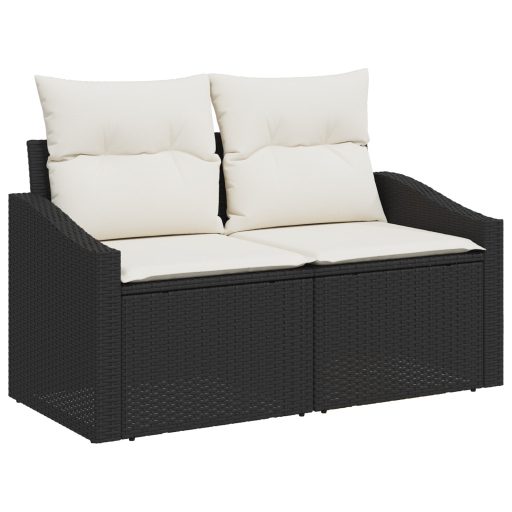 10 Darabos Kert Sofa Készlet Párnákkal Fekete Poli Rattan