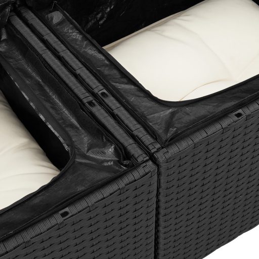 10 Darabos Kert Sofa Készlet Párnákkal Fekete Poli Rattan
