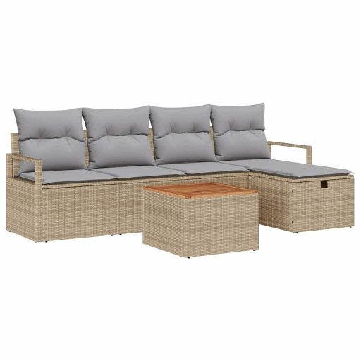Kerti Kanapé Szett párnával tárolóval 6 pcs Bézs Poli rattan