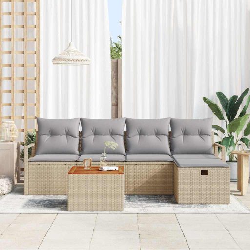 Kerti Kanapé Szett párnával tárolóval 6 pcs Bézs Poli rattan