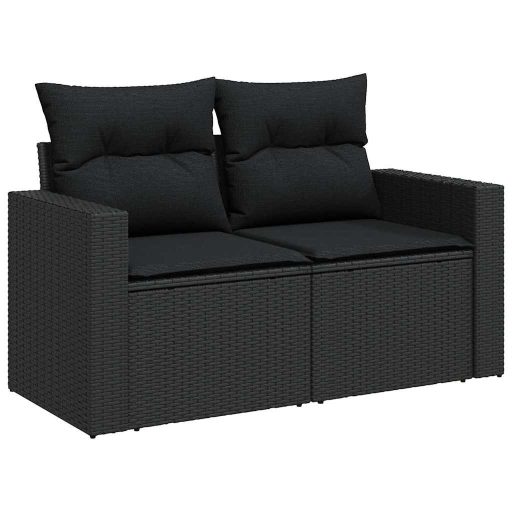 9 részes kertibútor szett párnákkal, fekete polyrattan és akác