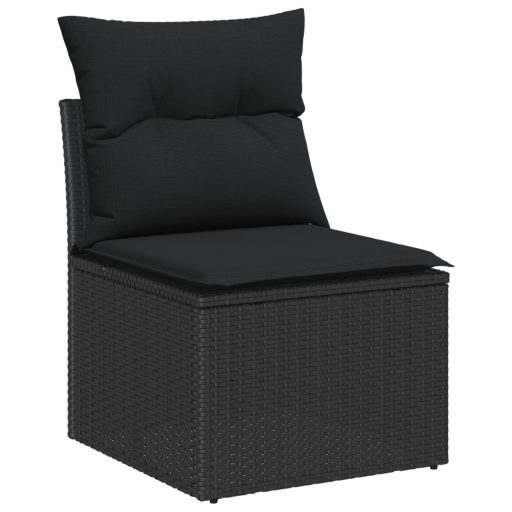 10 Darabos Kert Kanapészett Párnákkal Fekete Poli Rattan Akác