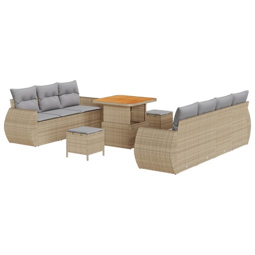 10 Darabos Kert Sofa Szett Párnákkal Bézs Műrattan Akácia