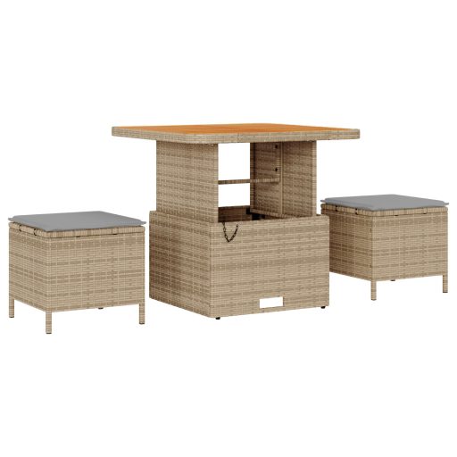 10 Darabos Kert Sofa Szett Párnákkal Bézs Műrattan Akácia