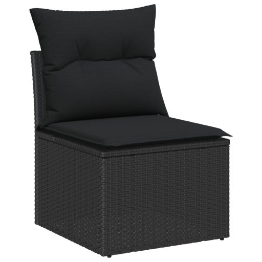 10 Darabos Kert Sofa Szett Párnákkal Fekete Poli Rattan Akácia