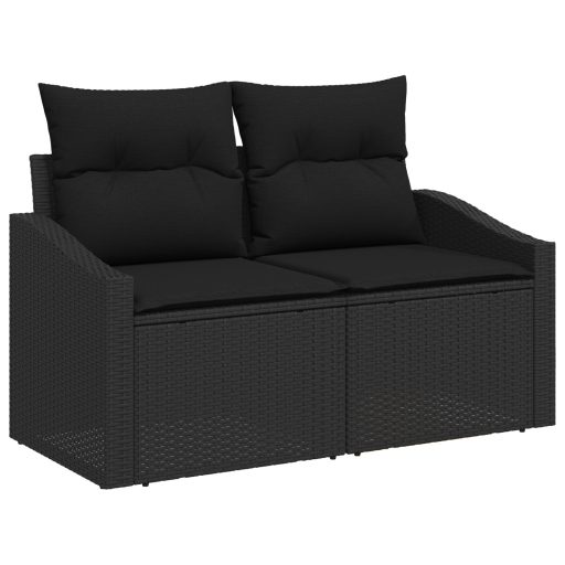 10 Darabos Kert Sofa Szett Párnákkal Fekete Poli Rattan Akácia