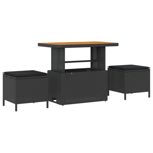 10 Darabos Kert Sofa Szett Párnákkal Fekete Poli Rattan Akácia