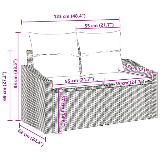 10 Darabos Kert Sofa Szett Párnákkal Fekete Poli Rattan Akácia