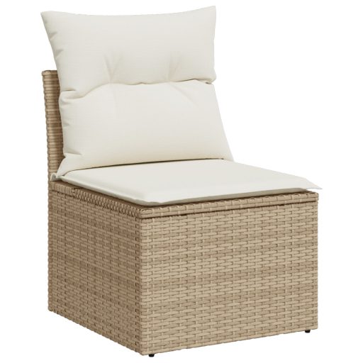 10 Darabos Kert Sofa Szett Párnákkal Bézs Poli Rattan Akáciával