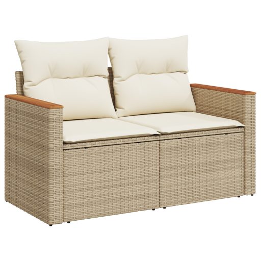 10 Darabos Kert Sofa Szett Párnákkal Bézs Poli Rattan Akáciával