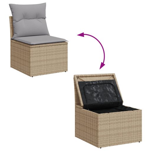 10 Darabos Kert Sofa Szett Párnákkal Bézs Poli Rattan Akác